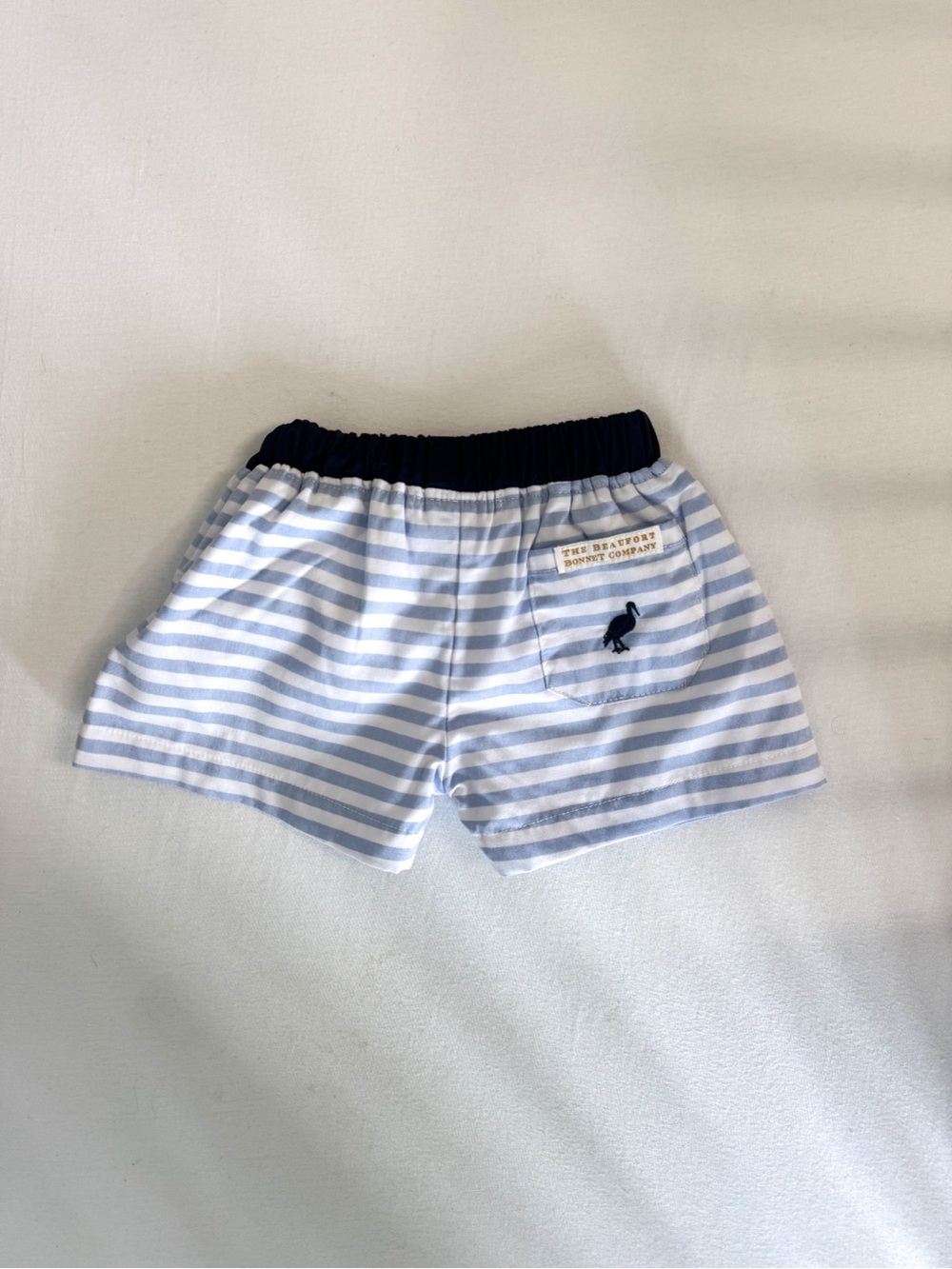 Striped Blue & White Kids Shorts with Navy Waistband